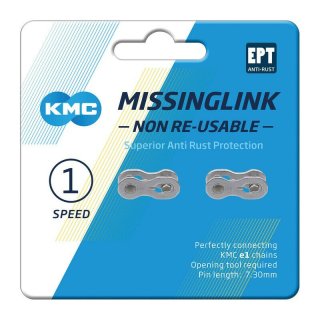 2x KMC Verschlussglied MissingLink f&uuml;r E1,single Speed, 7,3 mm (CL-573 EPT) Silber