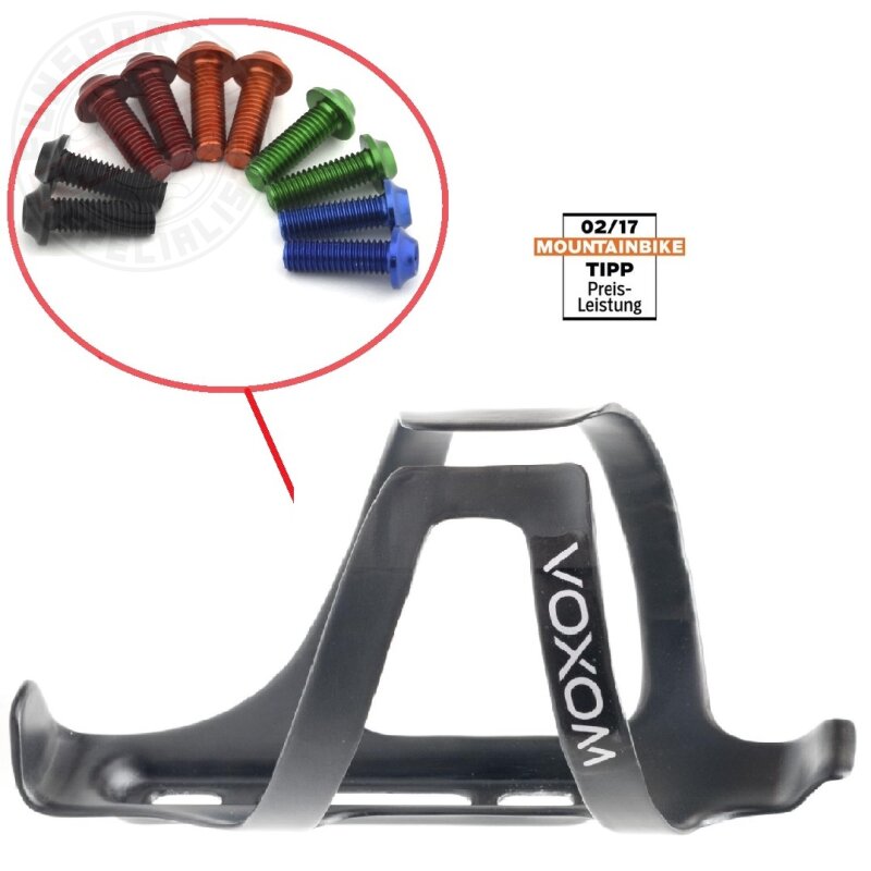 Voxom Ud Carbon Wasserflaschenhalter FH7 + M5x15 Alu Linsenkopfschrauben Rot