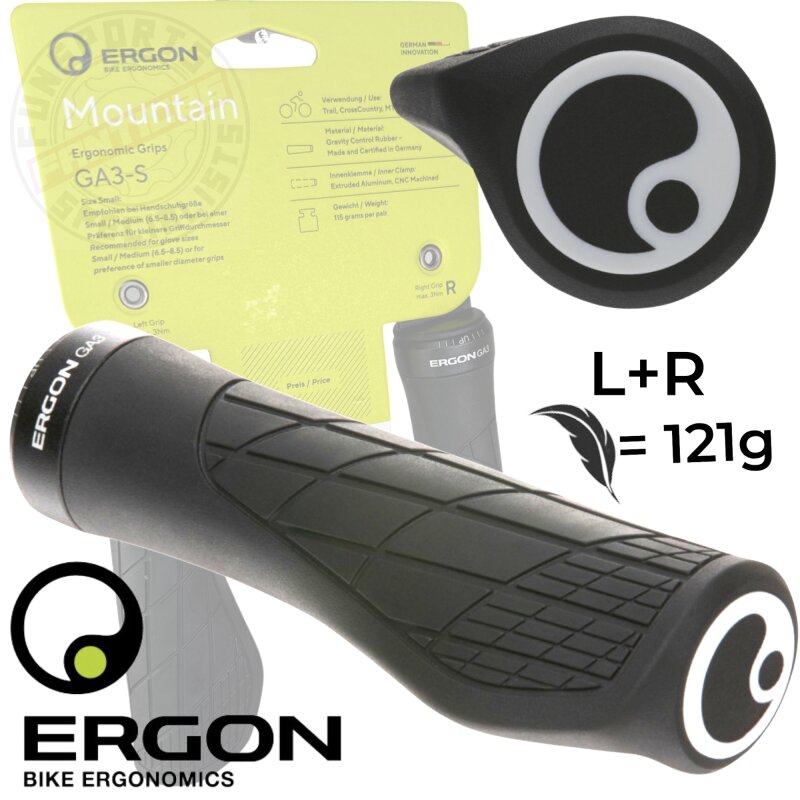Ergon Fahrrad Griffe GA3-S Slim Fahrrad MTB Ebike Ergo Griffe Schwarz