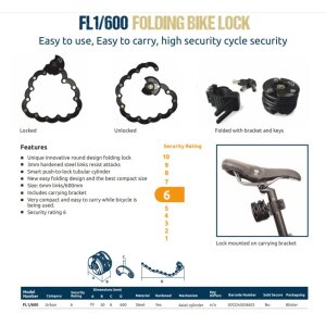 Squire Faltschloss 600mm Kompakt klein Fahrrad / E-Scooter mit Halter Kl.6 schwarz
