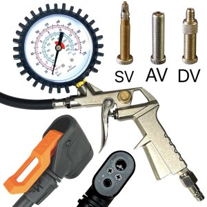 Kompressor Druckluft Reifenfüller Luftpistole mit SKS Auto / SV Ventil Anschluss Manometer pumpe