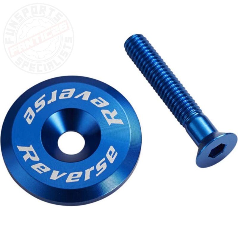 Reverse Alu Steuersatzkappe + Alu Schraube M6x32 dunkel blau