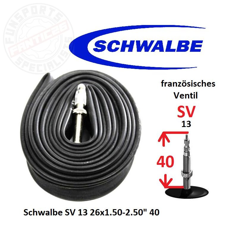 Schwalbe MTB Fahrrad-Schlauch SV13 26x1,5-2,5 40mm französisches Ventil 40/62-559