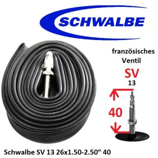 Schwalbe MTB Fahrrad-Schlauch SV13 26x1,5-2,5 40mm franz&ouml;sisches Ventil 40/62-559