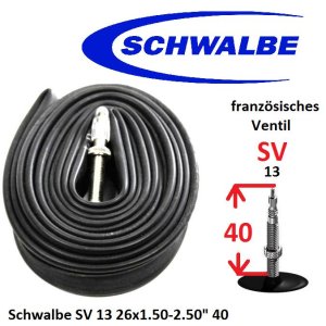 Schwalbe MTB Fahrrad-Schlauch SV13 26x1,5-2,5 40mm...