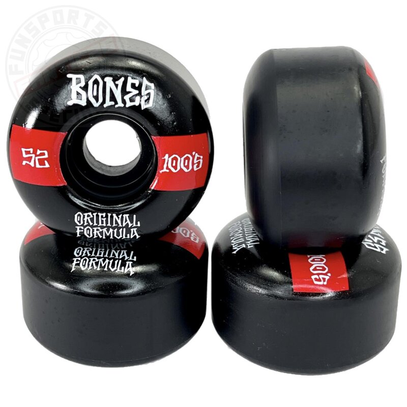 Bones 100's OG V4 WIDE Skateboard Rollen 52mm 100a (4erSet)schwarz/rot