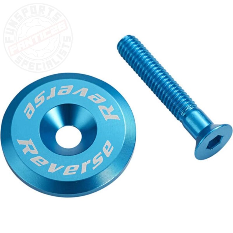 Reverse Alu Steuersatzkappe + Alu Schraube M6x32 hell blau
