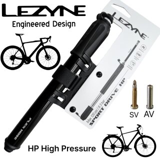 Lezyne HP Sport Drive L Fahrrad Pumpe Road 8 Bar SV & AV Auto Ventil