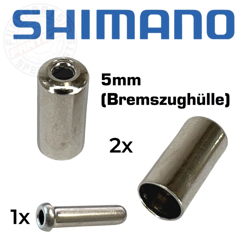 Shimano 2x Bremshülle Endkappen 5mm + Ouetschnippel Set silber