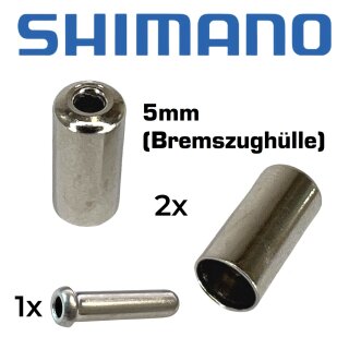 Shimano 2x Bremshülle Endkappen 5mm + Ouetschnippel Set silber