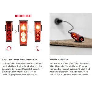Sigma Blaze Fahrrad Beleuchtung StVZO Akku Rücklicht mit Bremslicht Funktion