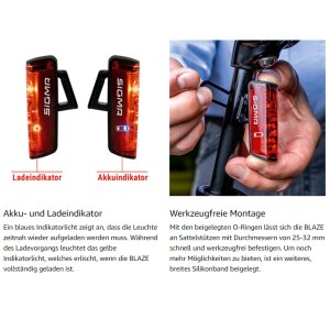 Sigma Blaze Fahrrad Beleuchtung StVZO Akku Rücklicht mit Bremslicht Funktion