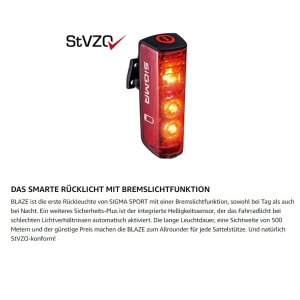 Sigma Blaze Fahrrad Beleuchtung StVZO Akku Rücklicht mit Bremslicht Funktion