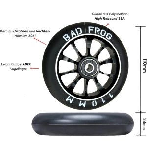 Bad Frog Stunt-Scooter Rolle Spoked 110mm Trick Tret Roller Ersatzrad Wheel Schwarz
