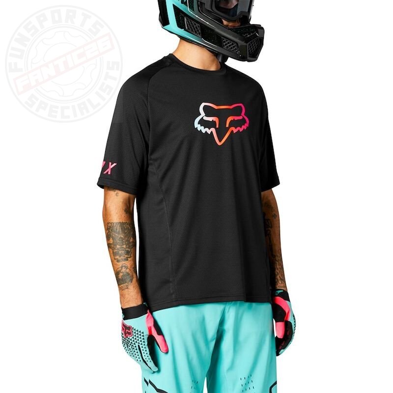 Fox Defend SS Jersey Schwarz/Logo Pastell S