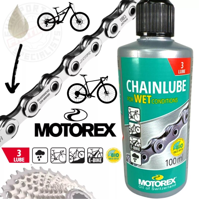 Motorex Fahrrad MTB Road Ebike Kettenöl Chainlube Wet Conditions 100ml