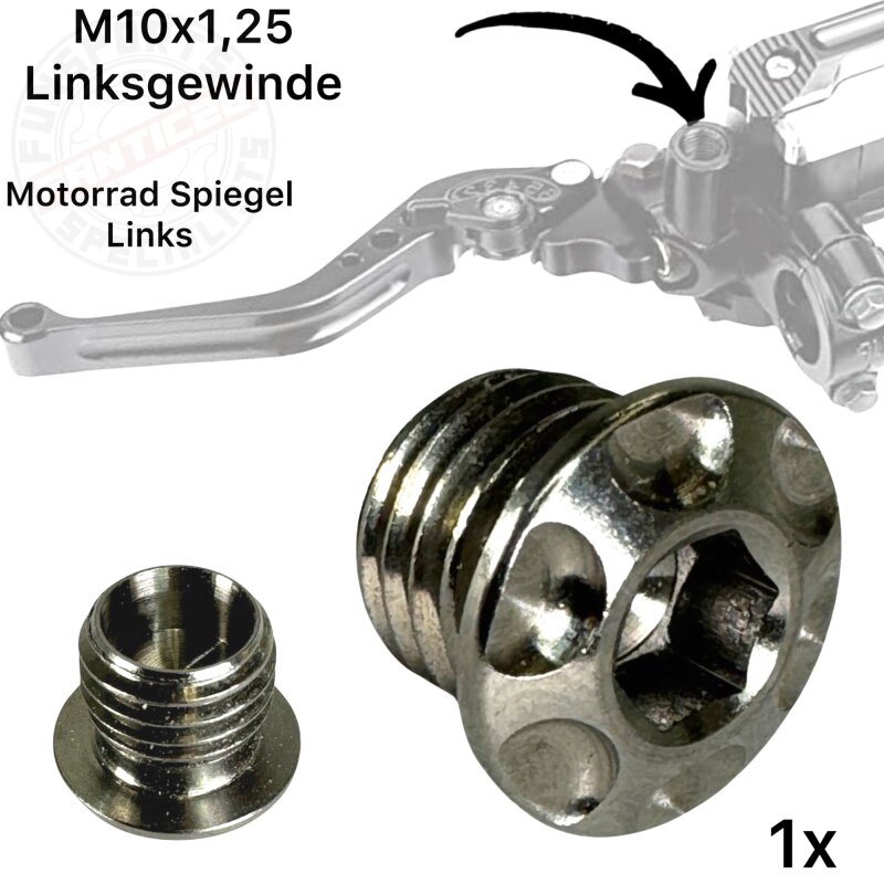 F26 TITAN Motorrad Spiegel Stopfen Links Gewinde M10 x1.25 Natur