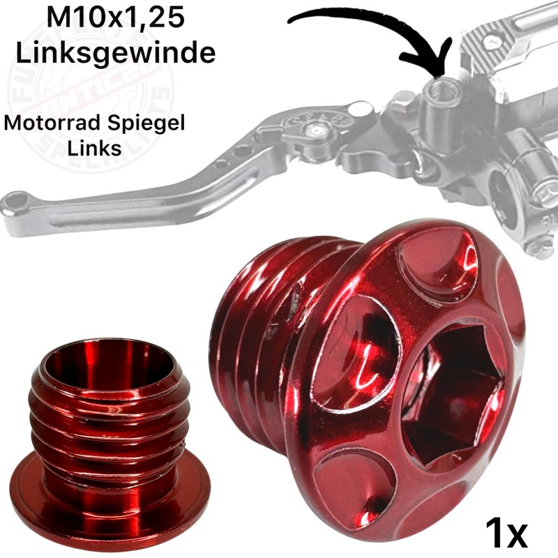 F26 TITAN Motorrad Spiegel Stopfen Links Gewinde M10 x 1.25 Rot