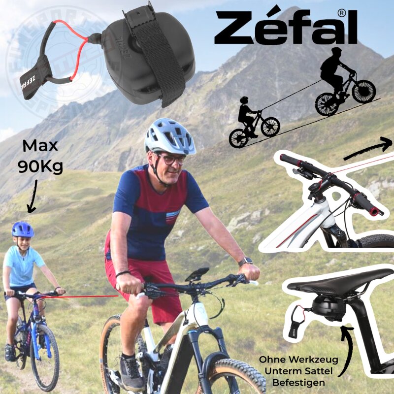 Zefal Bike Taxi Fahrrad Zugsystem MTB Ebike Tour Abschleppseil Kinder Partner Unterstützung am Berg