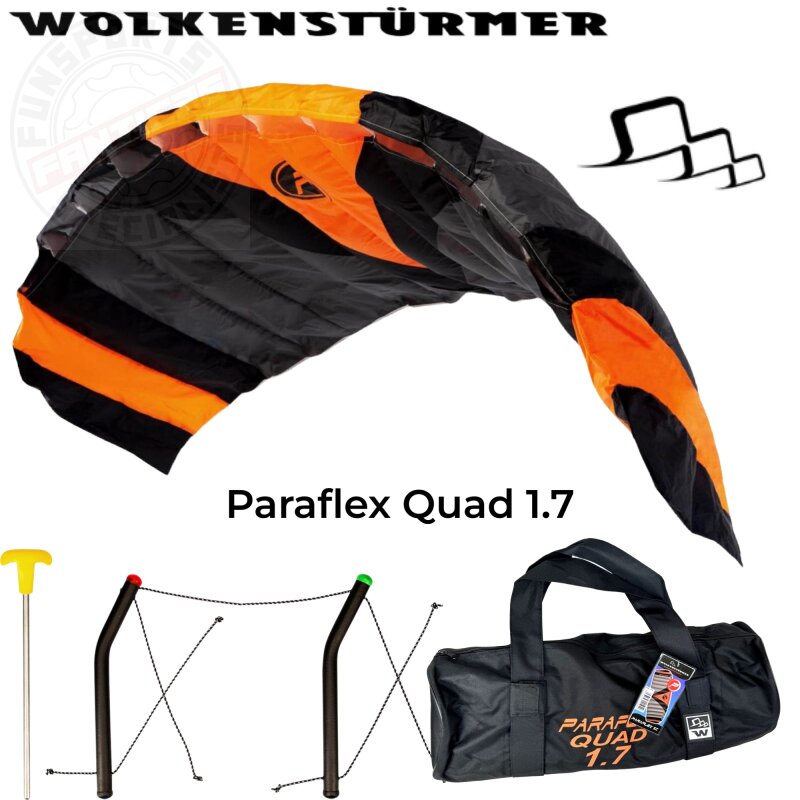 Wolkenstürmer Paraflex Quad Lenkdrachen Lenkmatte Bar Kite Trainer 1.7 Orange