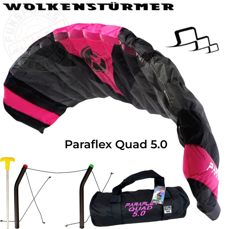 Wolkenstürmer Paraflex Quad Lenkdrachen Lenkmatte Bar Kite Trainer 5.0 Pink
