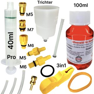 Service Kit inkl. 100ml Mineralöl für SHIMANO Scheibenbremsen mit M5 Befüll Anschluss