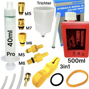 Service Kit inkl.500ml Shimano Mineral ÖL MTB City Rennrad Gravel Befüllbecher Trichter M5 M7 M6