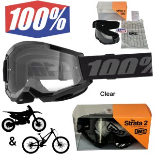 100% Strata V2 goggle Motocross Brille Schwarz (Clear)