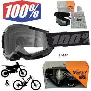 100% Strata V2 goggle Motocross Brille Schwarz (Clear)