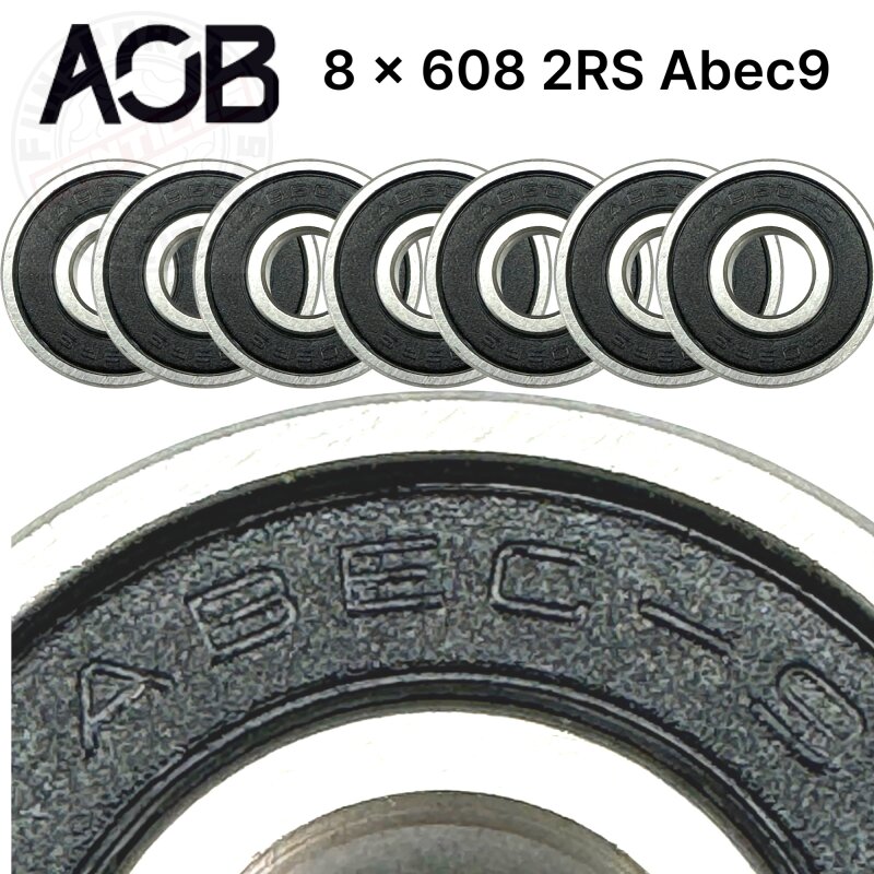 AOB Longboard / Cruiser / Skateboard Kugellager 608 2RS Abec 9 Set (8st.)