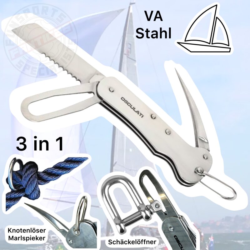 Osculati Marine Segelmesser Scheckel Öffner Marlspieker Taschenmesser aus VA Stahl