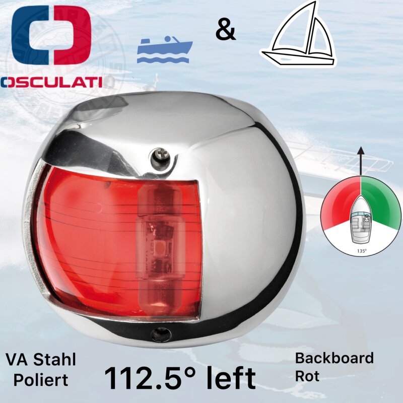 Osculati Marine Boot VA Edelstahl Compact 12 Led Navigationslicht Positionslicht Backboard 112,5°...