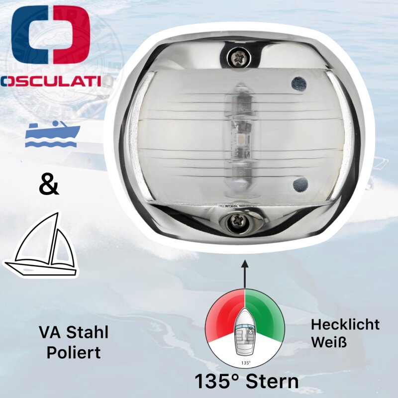 Osculati Marine Boot VA Edelstahl Compact 12 Led Navigationslicht Positionslicht Hecklicht 135°...