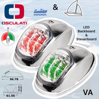 Osculati Marine Boot VA Edelstahl Evoled Set Navigationslicht Positionslicht 112,5° Rot + Grün