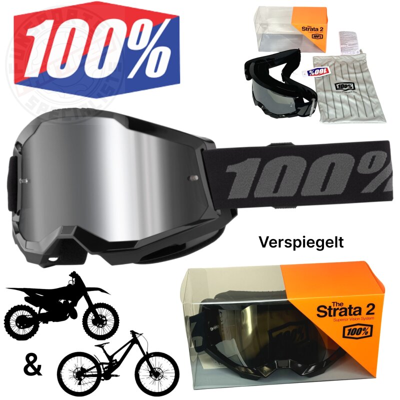 100% Strata V2 goggle Motocross Brille Schwarz (Verspiegelt) Bware