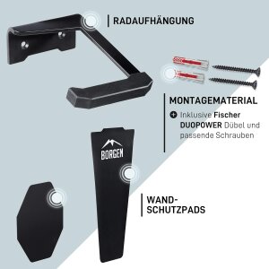 Borgen Fahrrad Wandhalterung Verikal 1-er Set für MTB, Rennrad, E-Bikes