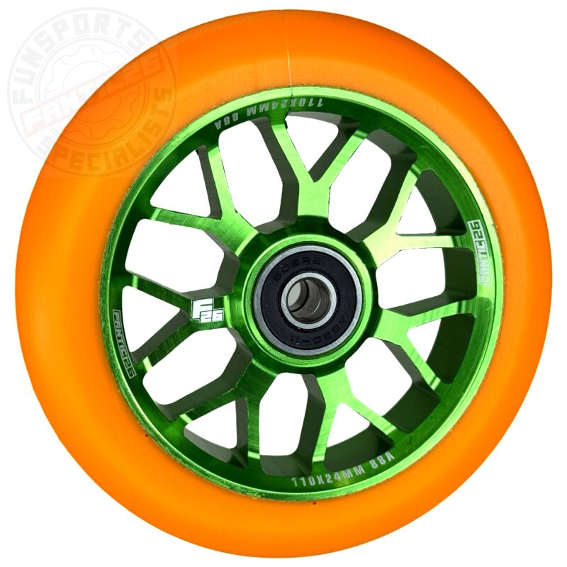Fantic26 Spy7 Stunt-Scooter Rolle 110mm Abec11 Grün/Pu Orange