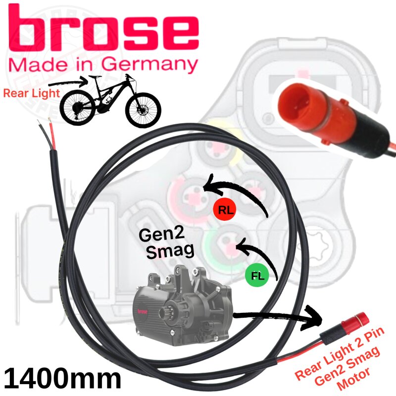 BROSE Ebike Motor Anschluss Lichtkabel Hinten Rücklicht Rot Smag Motor 1400mm