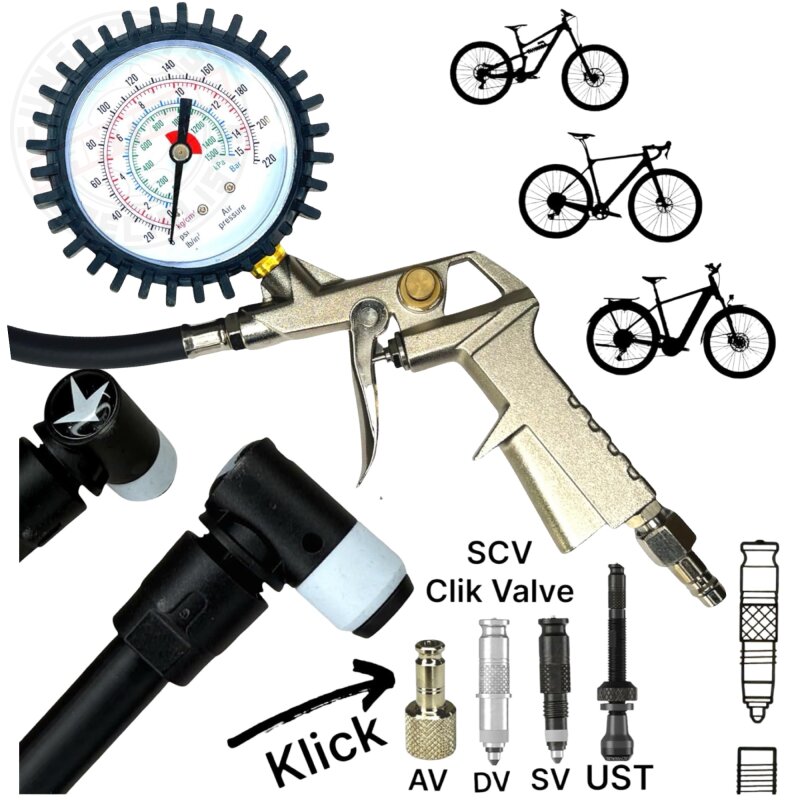 F26 Druckluft Kompressor Pistole + Schwalbe Clik Valve Tech Pumpenkopf SCV