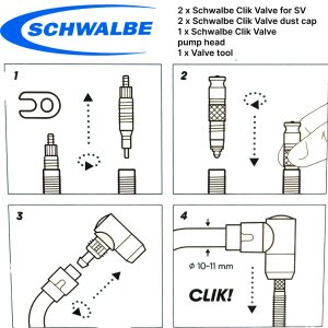Schwalbe Fahrrad Clik Valve SCV System (SV) Französisch Set (2St) + Pumpenkopf