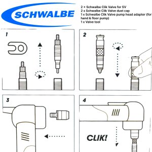 Schwalbe Fahrrad Clik Valve SCV System (SV) Französisch Set (2St) + Adapter AV