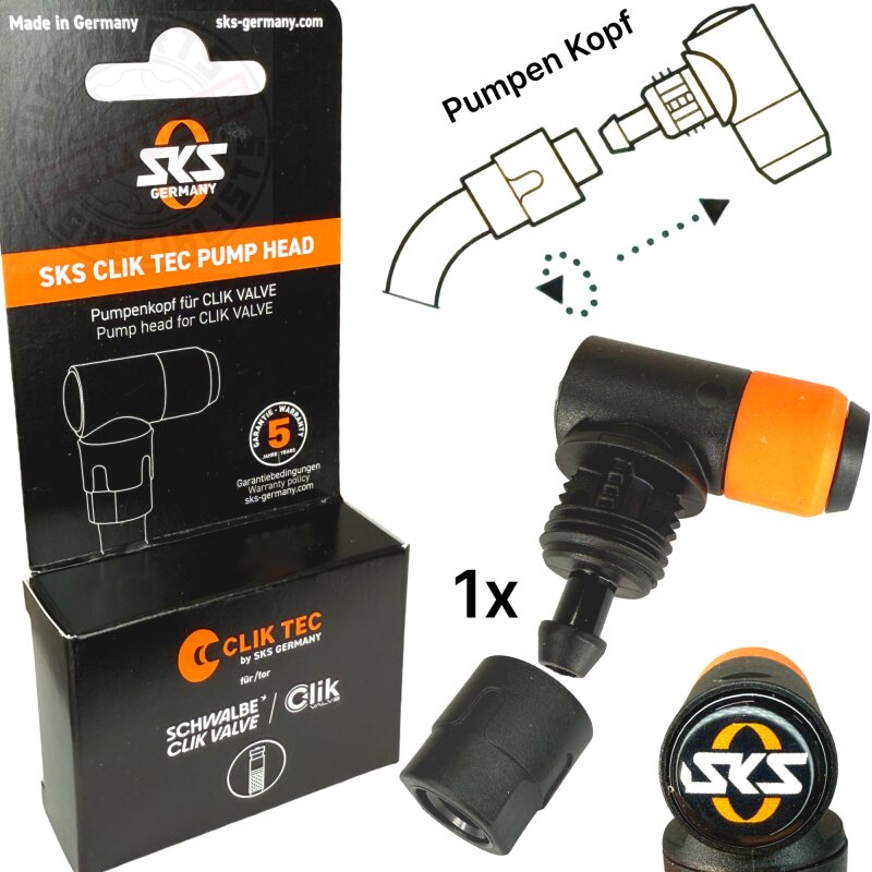 SKS Fahrrad Schlauch Clik Valve Klick Ventil SCV System Pumpenkopf
