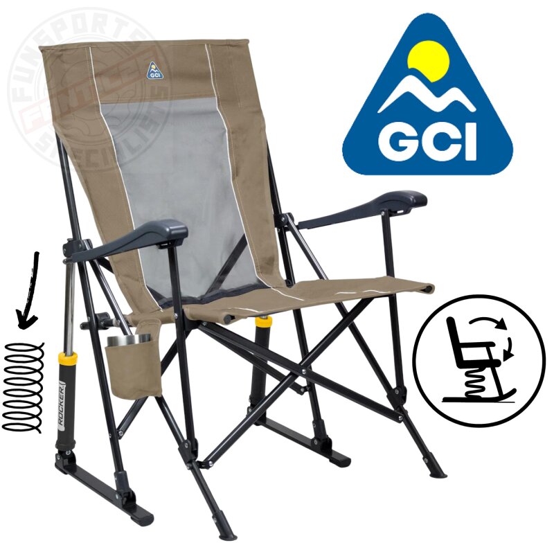 GCI Outdoor Roadtrip Rocker Outdoor Schaukelstuhl mit Getränkehalter Beige Aged Faitigue