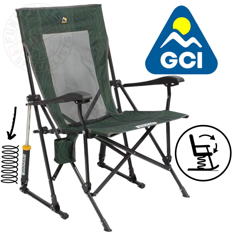 GCI Outdoor Roadtrip Rocker Outdoor Schaukelstuhl mit Getränkehalter Grün Hunter Topo