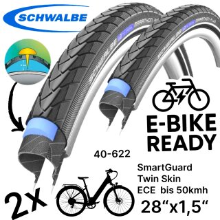 2x Schwalbe Marathon Plus 28"x1,5" City Ebike Tour SmartGuard 40-622 Reflex Pannenschutz Reifen