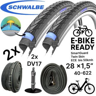 2x Schwalbe Marathon Plus 28" x 1,5" (40-622) Reifen, Schläuche DV 17 Set