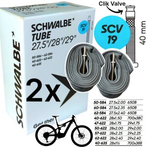 2x Schwalbe MTB Fahrrad Schlauch SCV 19 I 27,5" I 28" I 29" 2.4 Clik Valve Ventil 650B