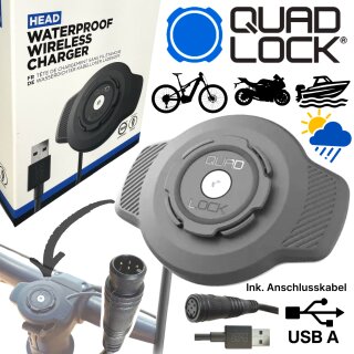 QUAD LOCK Wetterfest Wireless Motorrad ,Fahrrad Ebike Handy Lade Station USB