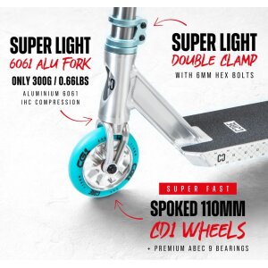 CORE CG1 Stunt-Scooter Park H=81cm Silber Gebürstet / Türkis