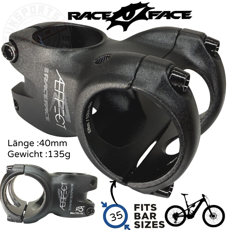Race Face Vorbau Aeffect-R MTB FR DH Ebike 40mm Fat 35 x 0° Schwarz